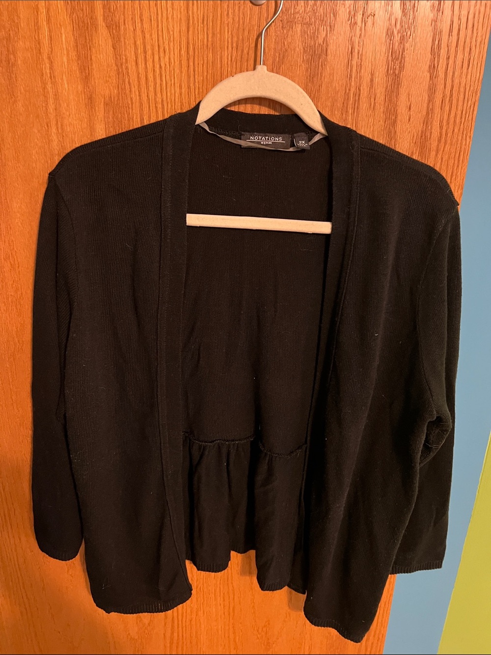 Notations Black Open-Front Knit Cardigan 2X